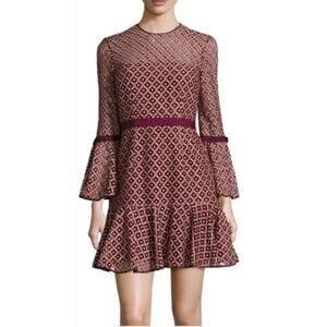 Cinq a Sept Cossette Bell Sleeve Dress in Mulberry Pink NWT